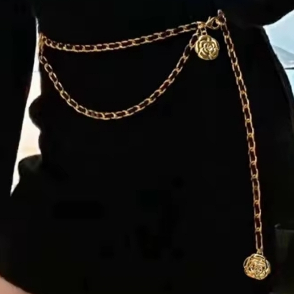 New! Camellia Flower Gold Chain Belt - 41" Adjustable | NWOT - Picture 5 of 7